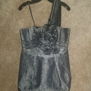 Gunmetal one shoulder cocktail dress